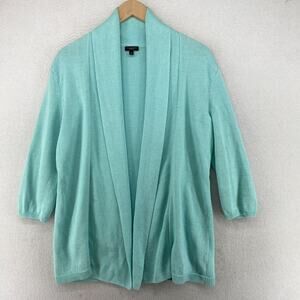 TALBOTS Sweater S Linen Cotton Cardigan Shawl Open Front 3/4 Sleeve Aqua Blue